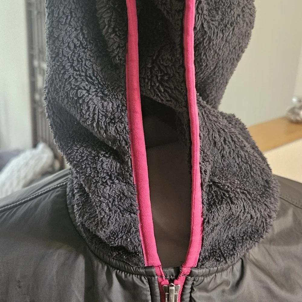 The North Face Dark Suave Oso Gray Sherpa/Fleece Full Zip Hooded Jacket Sz XL 18